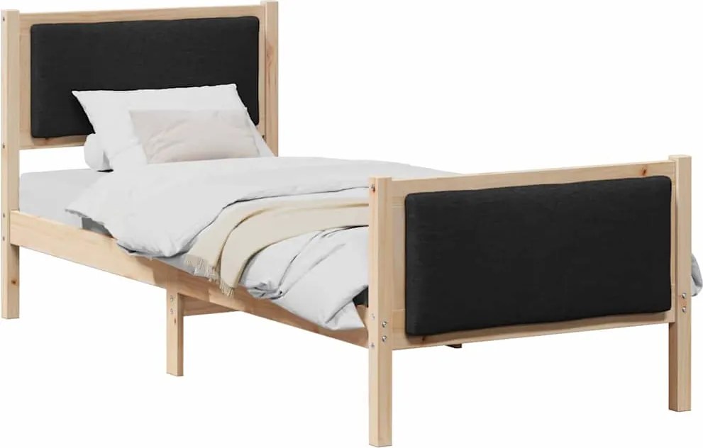 vidaXL Ágykeret fejtámlával Fekete 75 x 190 cm szövet