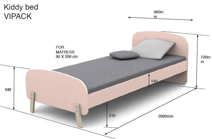 Kiddy rózsaszín gyerekágy, 200 x 90 cm - Vipack
