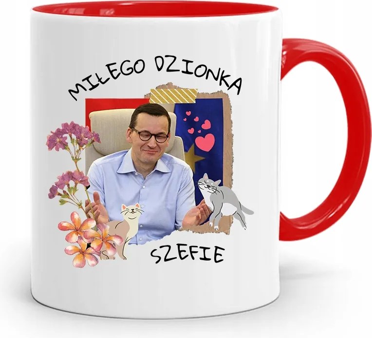 Piros Politikus Bögre Mateusz Morawiecki Miniszterelnök fényképes nyomtatással