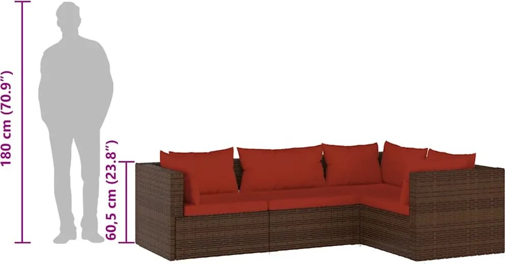4 részes barna polyrattan kerti bútorszett párnákkal