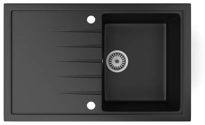 Gránit mosogató NERO Eris + kihúzható zuhanyfejes Snake csaptelep + adagoló + dugókiemelő (matt fekete)