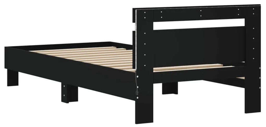 fekete ágykeret fejtámlával és LED-világítással 90 x 190 cm