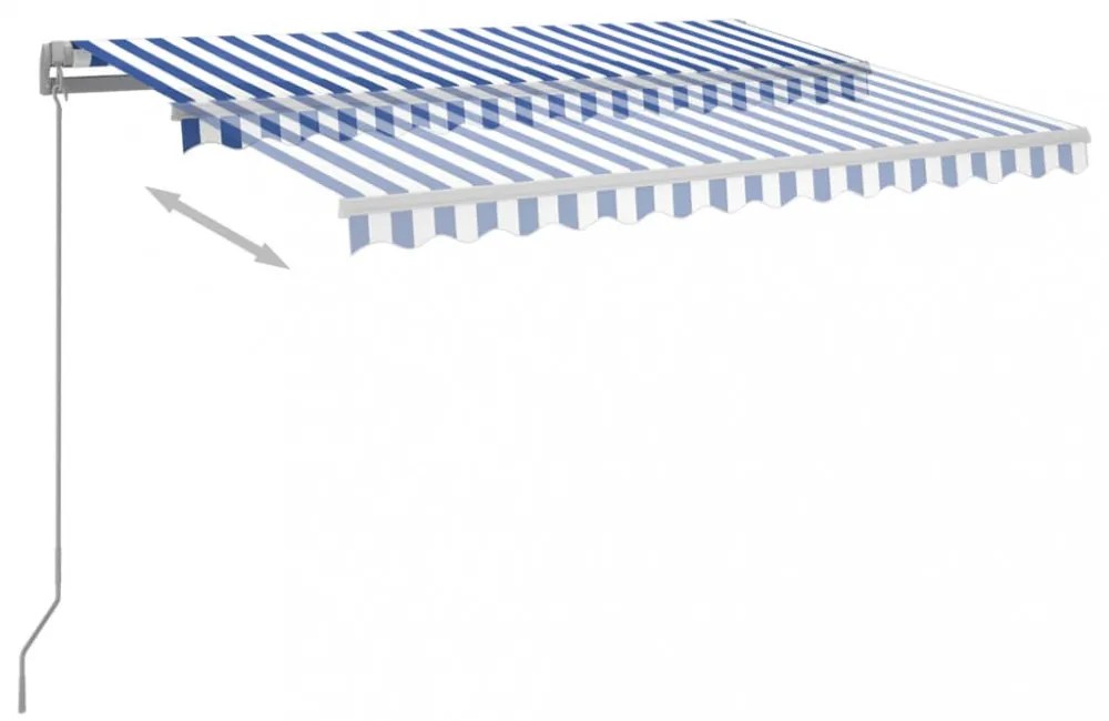 kék és fehér kézzel kihúzható LED-es napellenző 3,5 x 2,5 m