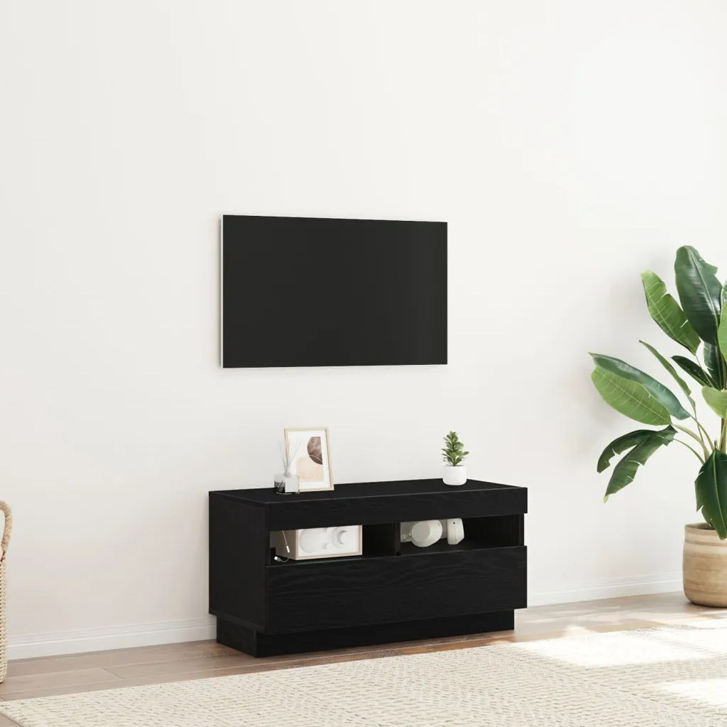 LED világításos TV szekrény - Fekete tölgy, 80x35x40 cm, Mérnöki fa