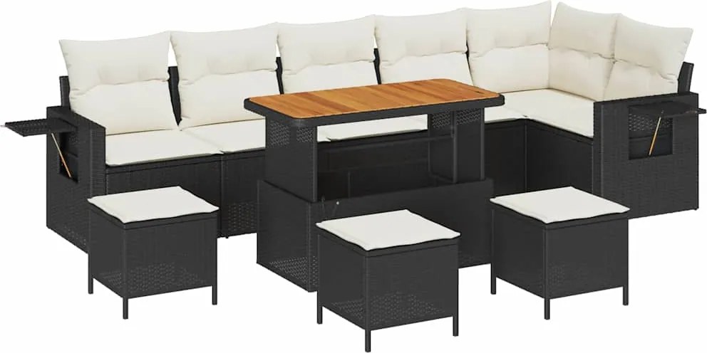 vidaXL Kerti Kanapé Szett 10 pcs Fekete polirattan