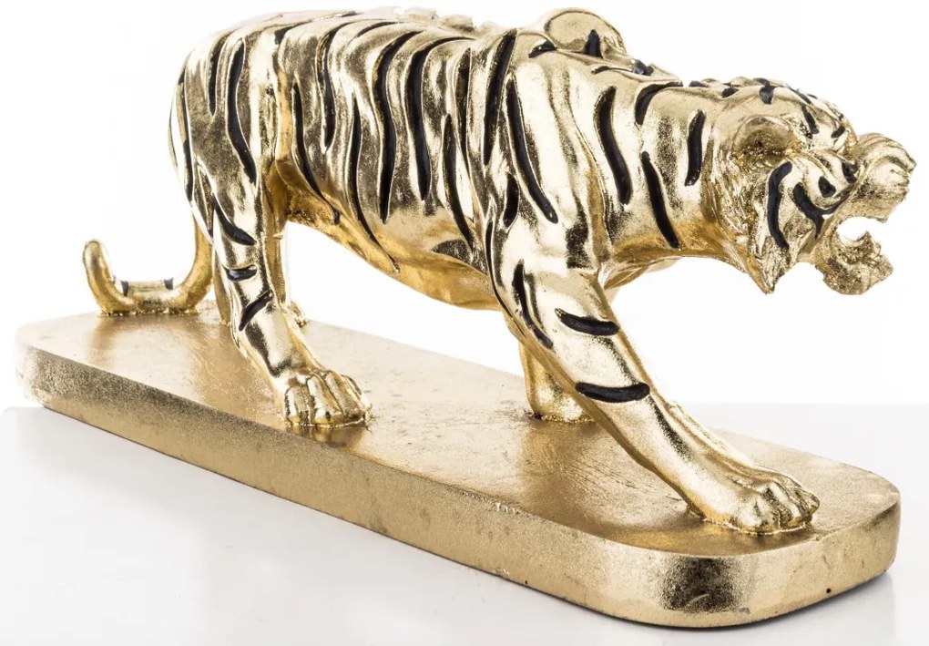 Tropical design nagy méretű arany-fekete tigris szobor otthon dekorációs figura 19x45x12cm