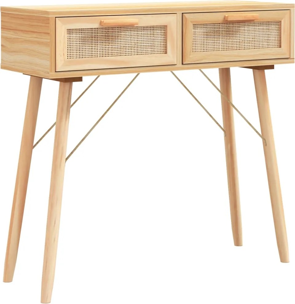 vidaXL barna tömör fenyő és természetes rattan kisasztal 80x30x75 cm