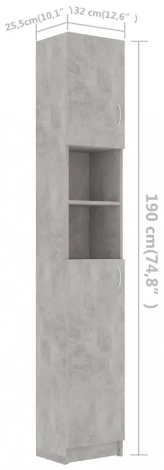 betonszürke szerelt fa fürdőszobaszekrény 32 x 25,5 x 190 cm