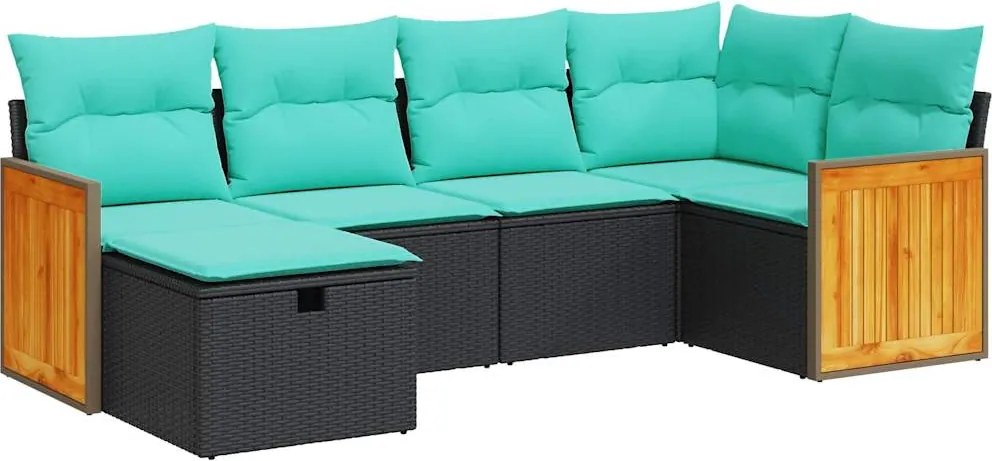 vidaXL 6 részes fekete polyrattan kerti ülőgarnitúra párnákkal