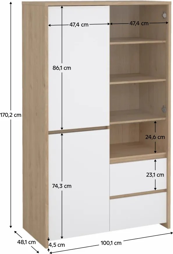Vitrin, hickory tölgy/extra magasfényű fehér, NEXT 50317