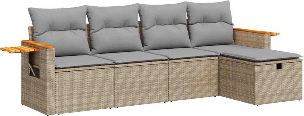 vidaXL 5 részes bézs polyrattan kerti ülőgarnitúra párnákkal