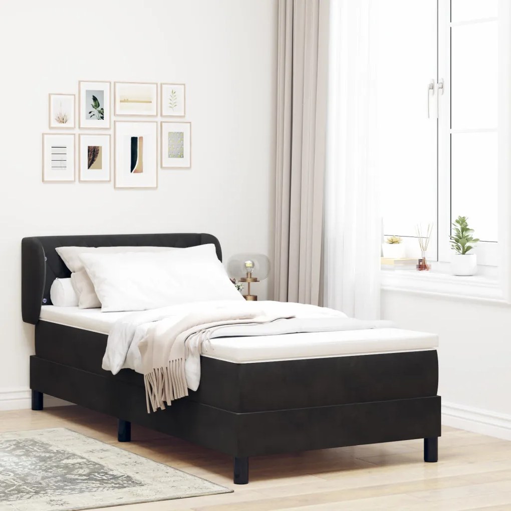 Boxspring Ágy Matracokkal Fekete 90x200 cm Bársony