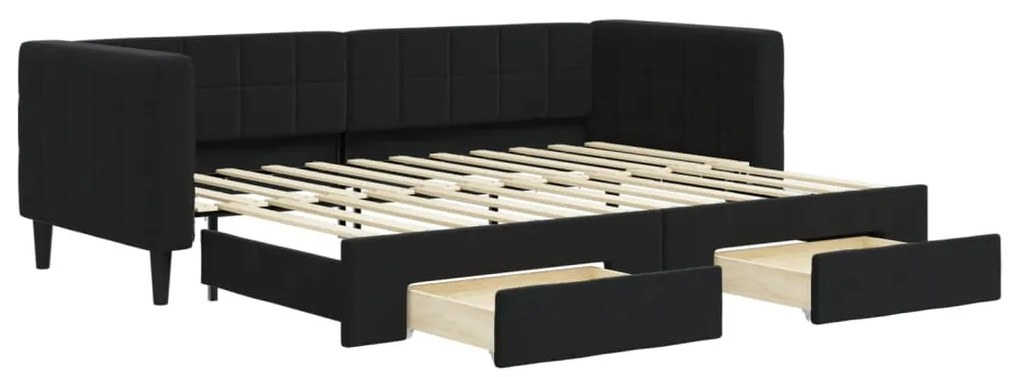 fekete kihúzható bársony heverő fiókkal 80 x 200 cm