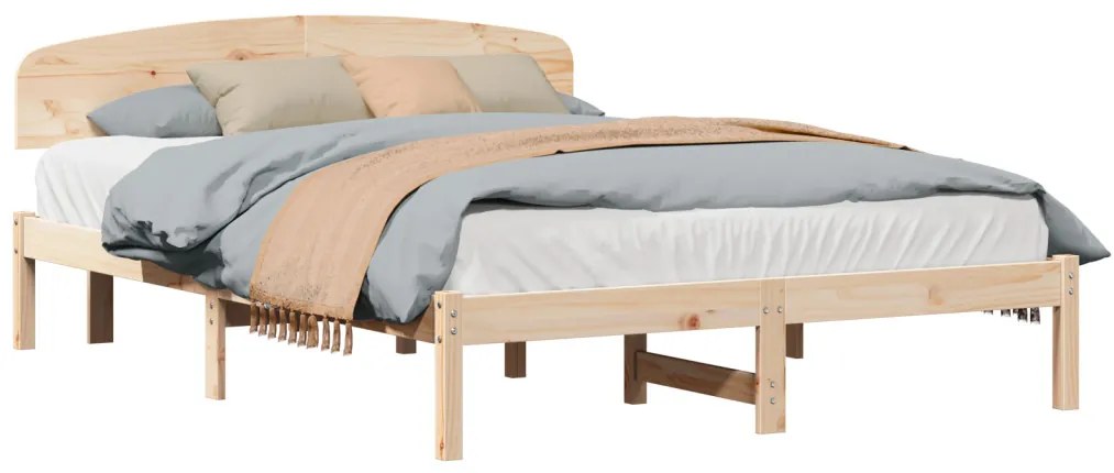 vidaXL Ágykeret fejtámlával Természetes 160 x 200 cm Tömör fenyőfa