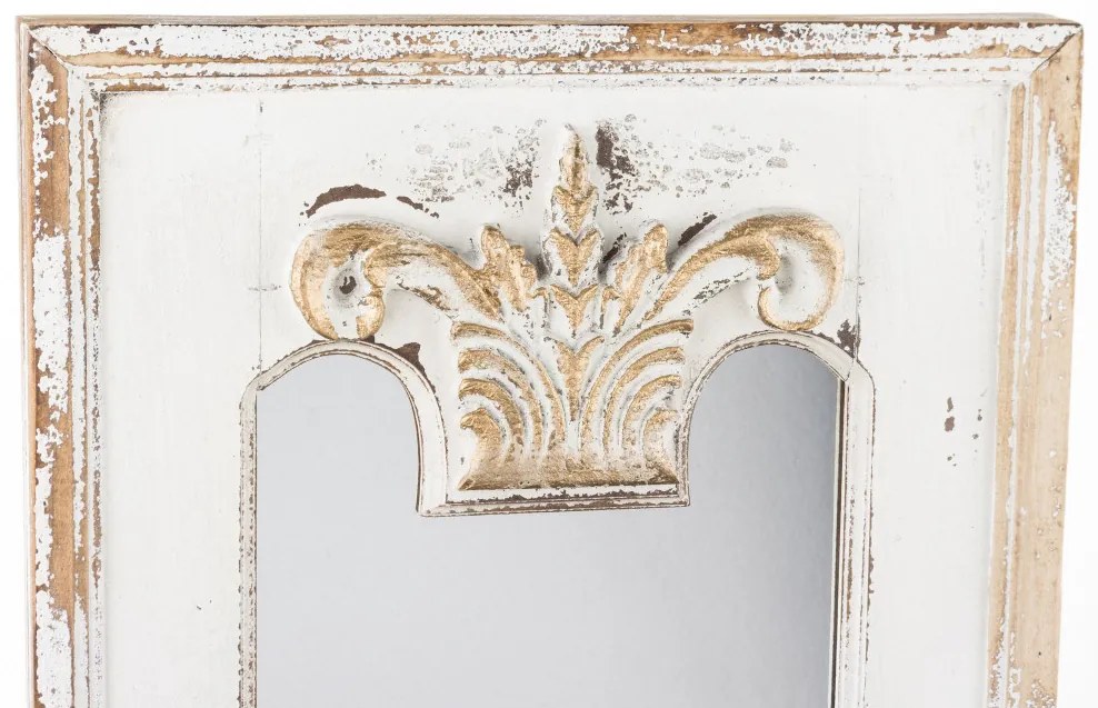 Koptatott vintage fehér tükör díszes fa keretben 117x38x4cm