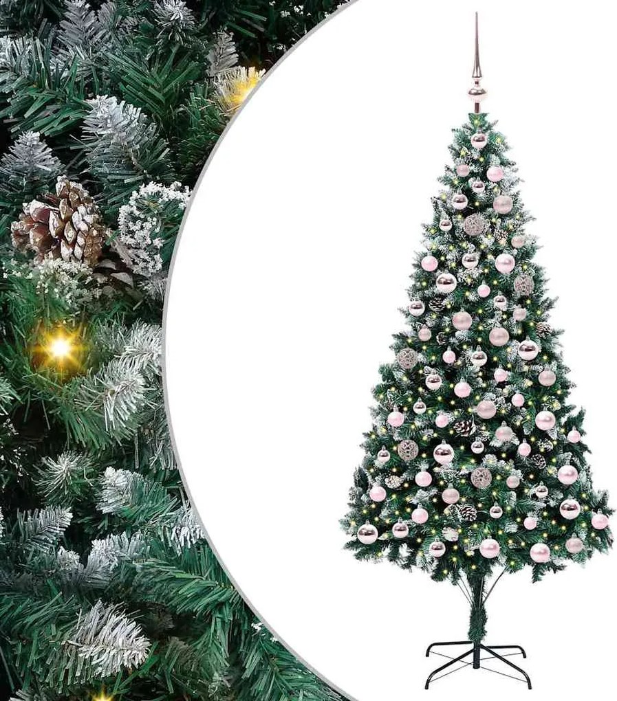 vidaXL Mű karácsonyfa 300 LED-del Zöld 210 cm PVC és Acél és Műanyag