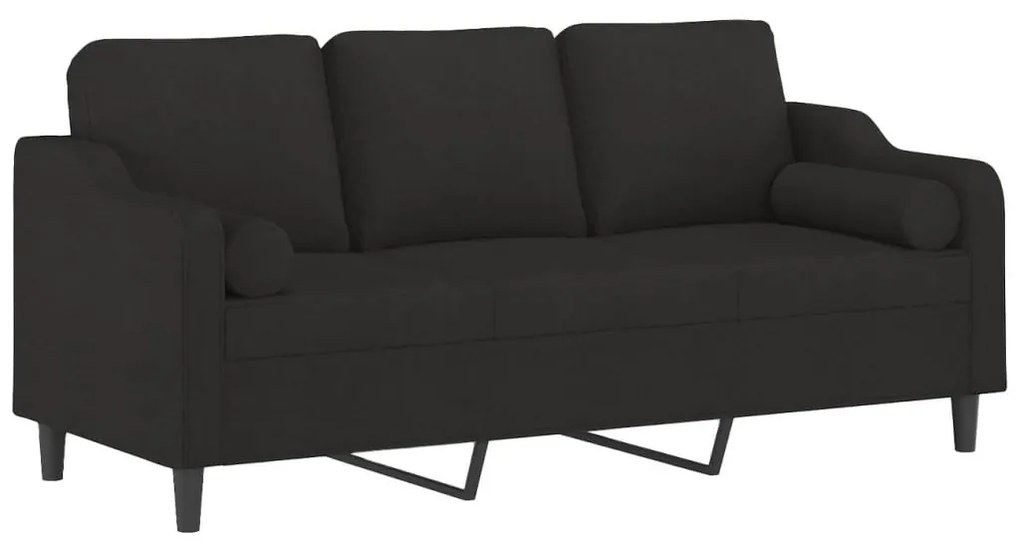 3 személyes fekete szövet kanapé díszpárnákkal 180 cm