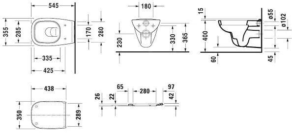Duravit 45350900A1 - D-CODE függesztett WC ülőkével, kerámia / fényes fehér