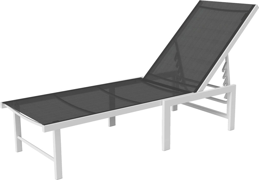 Outsunny Napozóágy állítható 5-fokozatú háttámlával, Kerti Napozóágy lélegző acélszerkezettel és 550g/m² Textilene ülőfelülettel, strandhoz, medencéhe