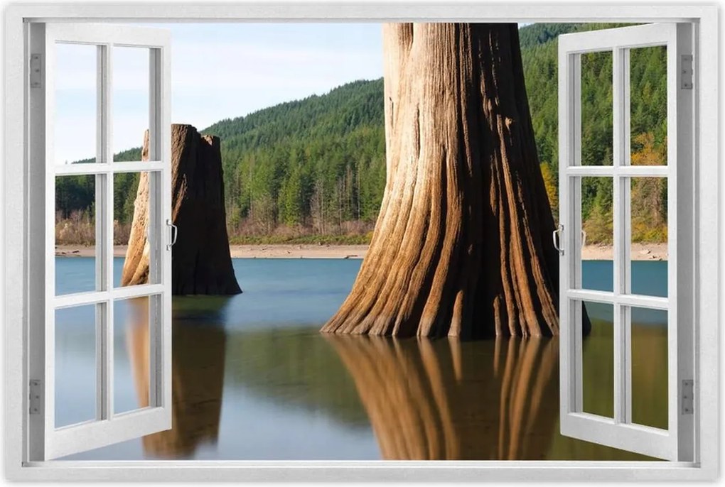 Poszterek 60x40 Fatörzsek a folyóban Hegyek