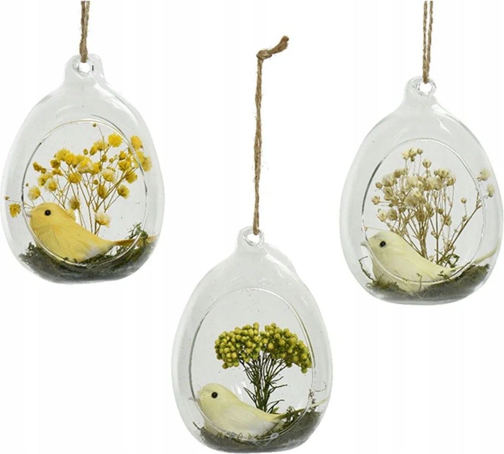 Húsvéti üveg Tojás medál sárga madár virágokkal Húsvét