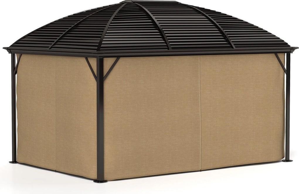 Outsunny Pavilon Kerek Tetővel, 4x3 m Vízálló, Stabil, Téli Védelmű Kerti Pavilon Szúnyoghálóval, Horgokkal, Oldalfalakkal, Barna | Aosom