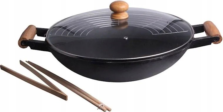 Wok serpenyő Cast Iron 35cm wok kiegészítőkkel nagy konyhai szett ázsiai
