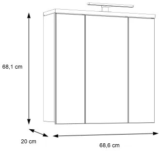 VENOM tükrös fali fürdőszobaszekrény, fehér/sonoma tölgy