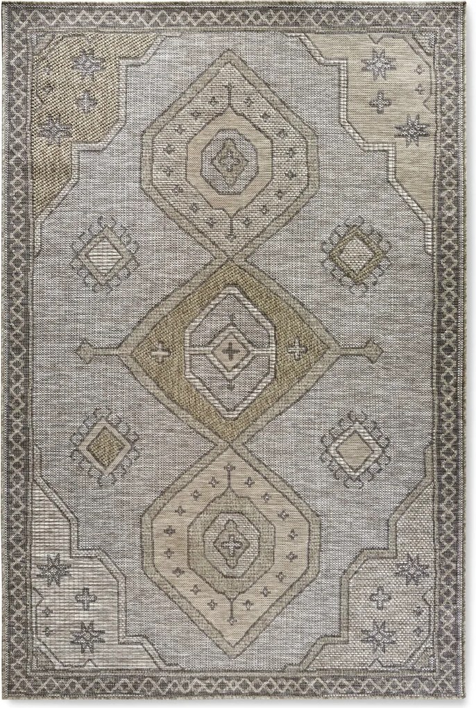 Teraszszőnyeg 155x230cm ,bézs-szürke lapos szövésű boho mintás