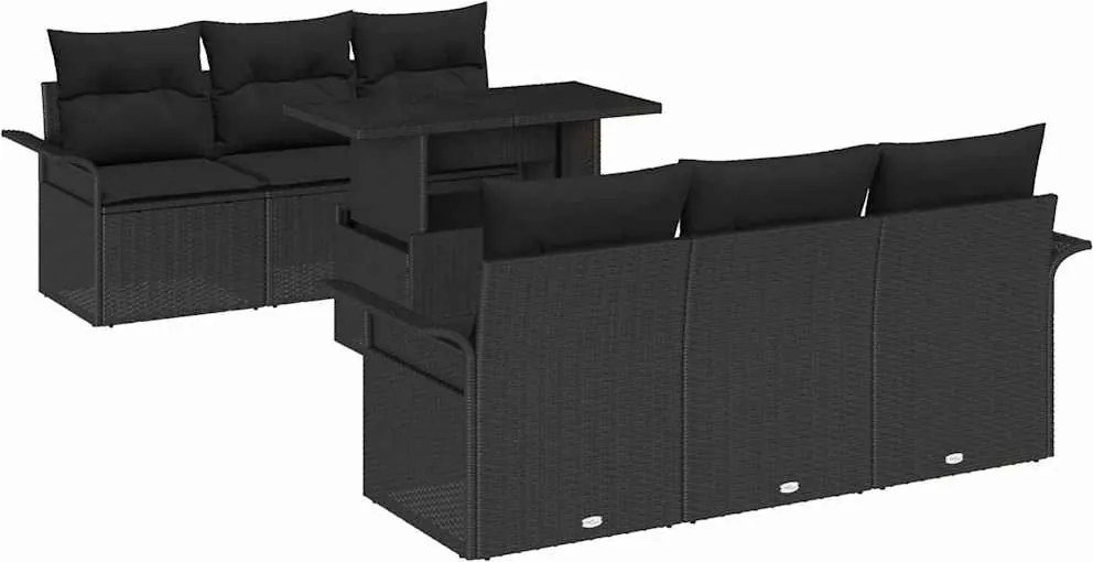 vidaXL Kerti Kanapé Szett párnával 7 pcs Fekete polirattan