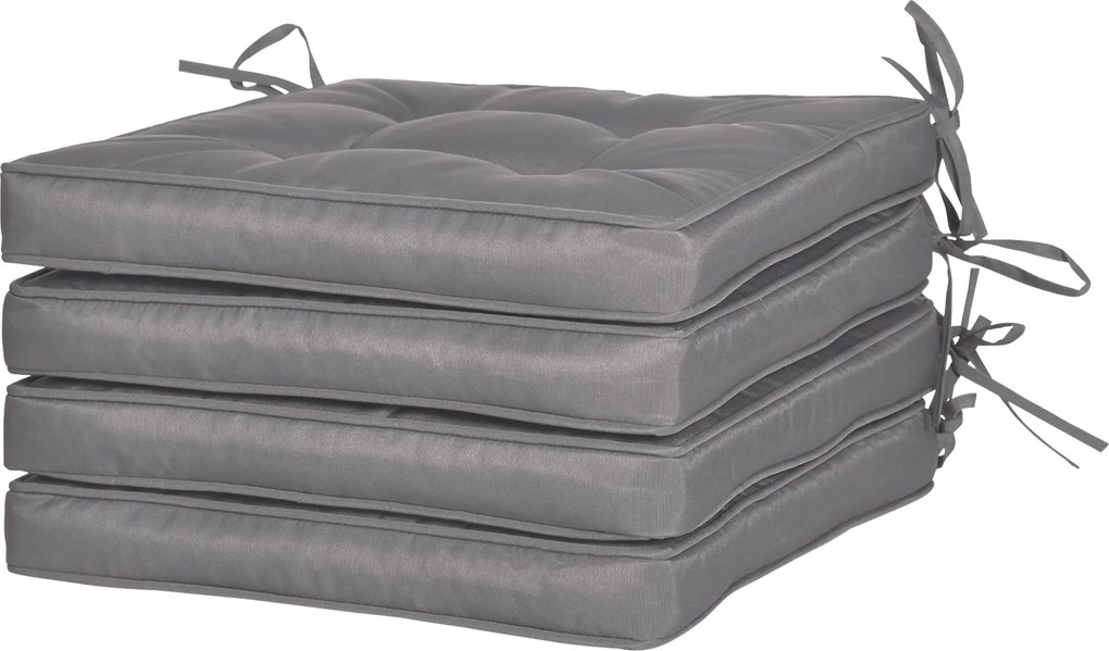 Outsunny Kültéri Székpárna Készlet 42x42x5 cm - 4 Darab Vízálló Székpárna 2 Rögzítő Húzózsinórral Sötétszürke | Aosom