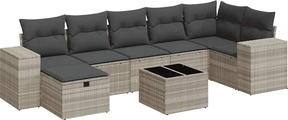 vidaXL 8 részes világosszürke polyrattan kerti ülőgarnitúra párnával