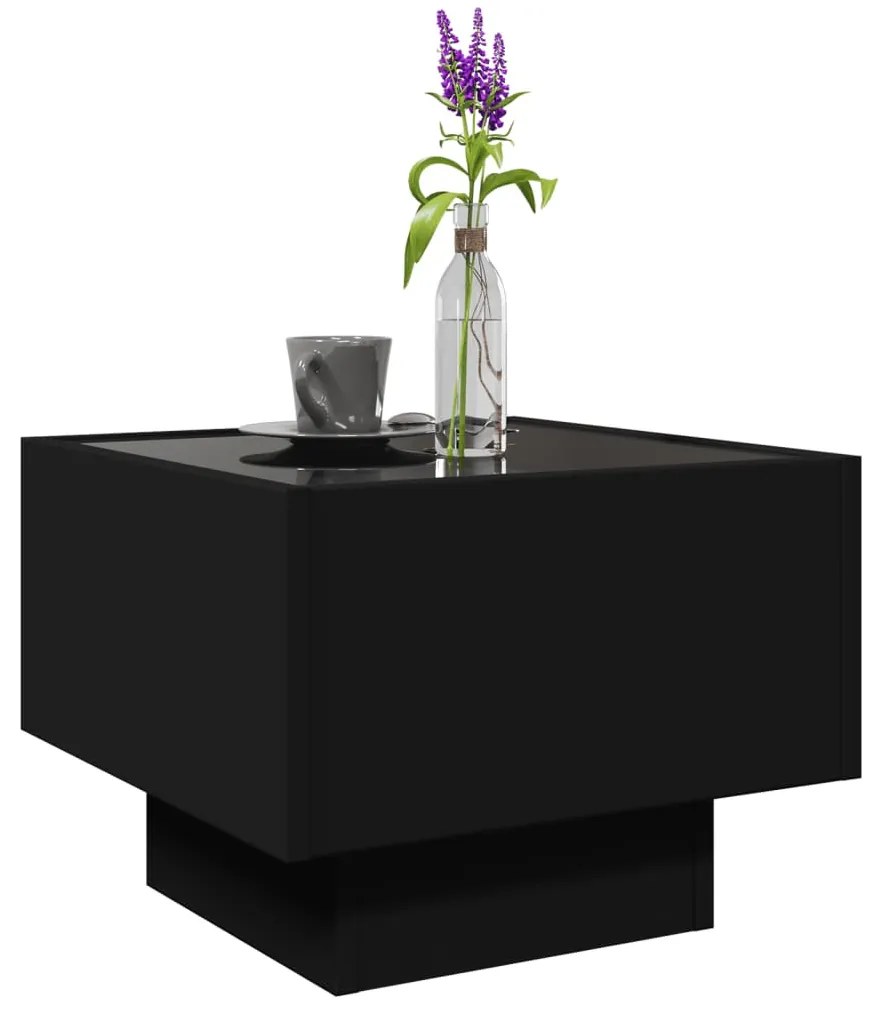 Fekete szerelt fa kisasztal LED-del 40 x 40 x 30 cm