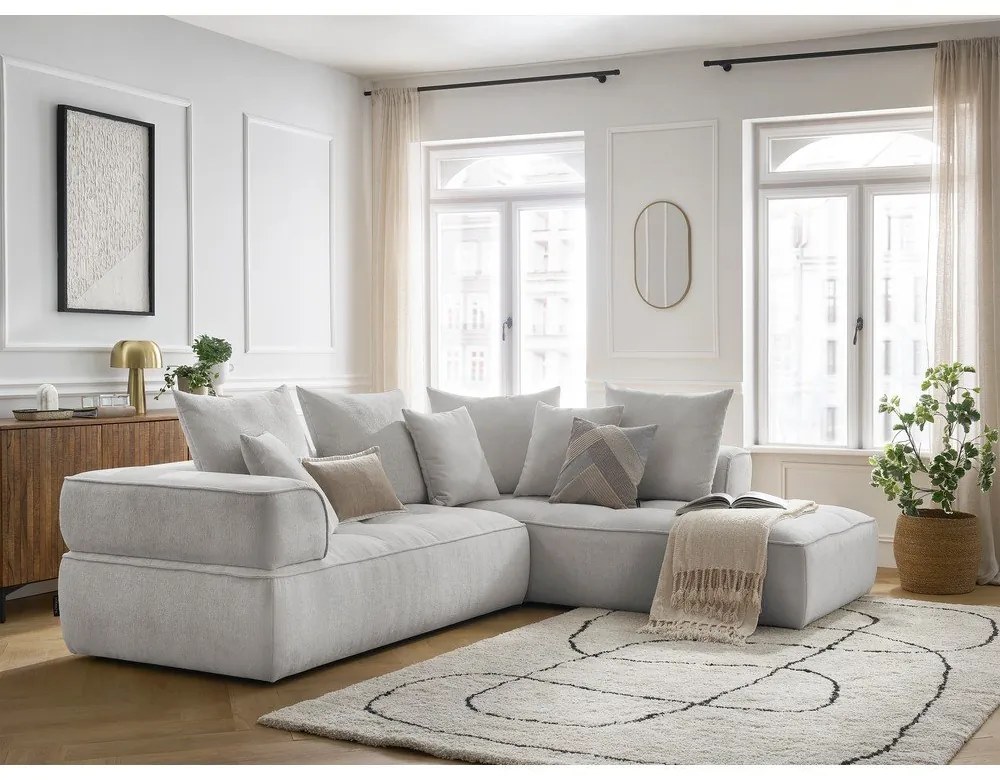 Világosszürke zsenília sarokkanapé (jobb oldali-L alakú) Whesley – Bobochic Paris