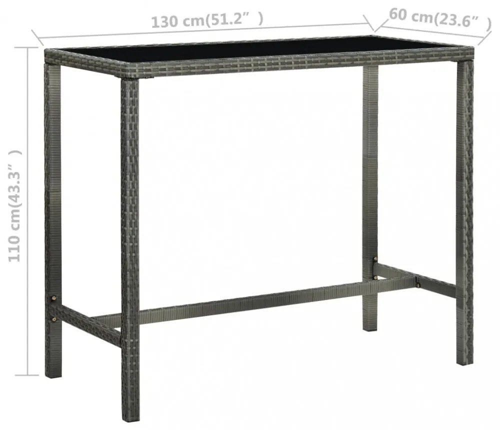 szürke polyrattan és üveg kerti bárasztal 130 x 60 x 110 cm