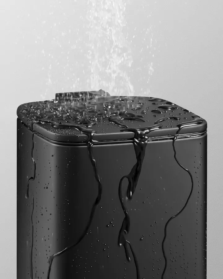 Fürdőszobai szemetes tetővel, 8L, kis helyekre, Soft Close, acél, fekete