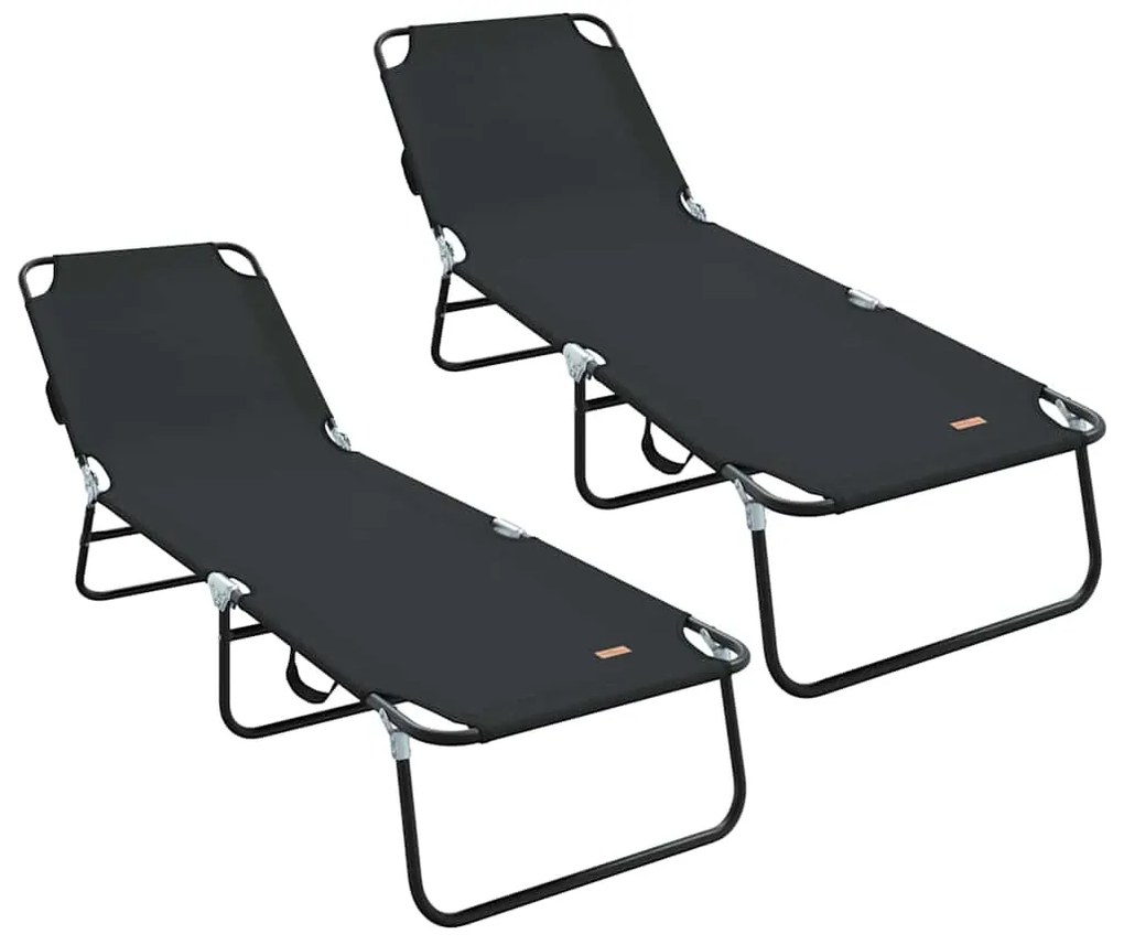 vidaXL Összecsukható nyugágy 2 pcs Fekete 188 x 57 x 86,5 cm