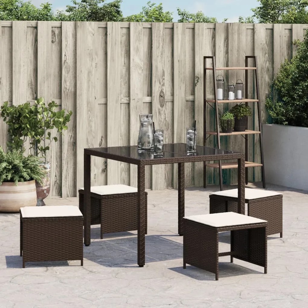 4 db barna polyrattan kerti szék párnával 41 x 41 x 36 cm