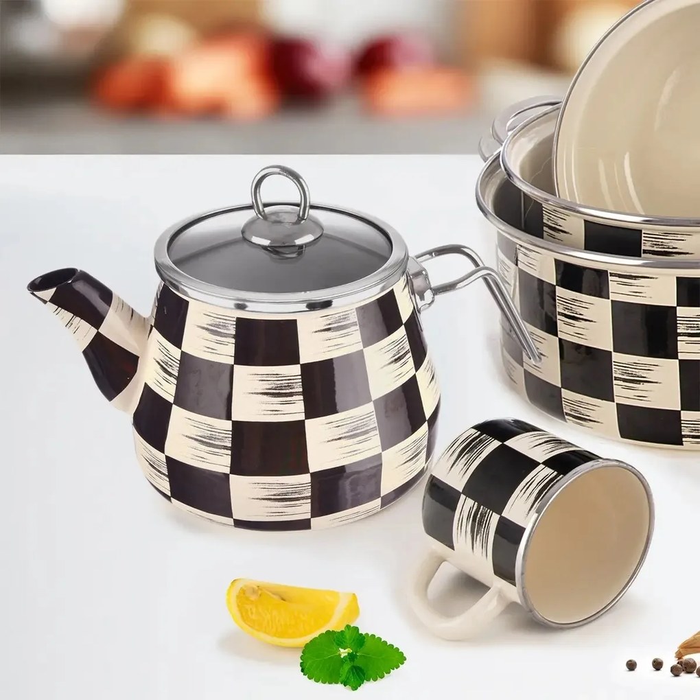 Orion Šachovnice Lem zománcozott teáskanna, 2 l