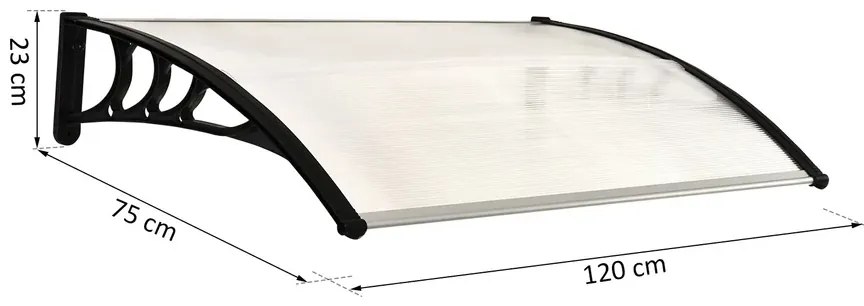 Outsunny előtető bejárati ajtó fölé, 75 x 100 cm méretű, fehér színű polikarbonát előtető