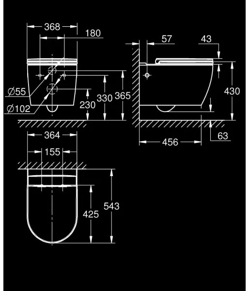 GROHE 103848SH00 - Felfüggesztett WC START ROUND CERAMIC 368 × 543 mm tartós fehér