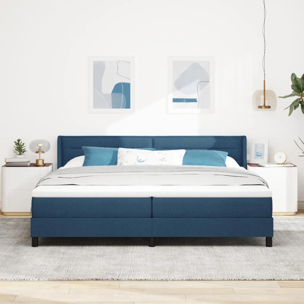 Boxspring ágy matraccal, kék, 200x200 cm - Szövet