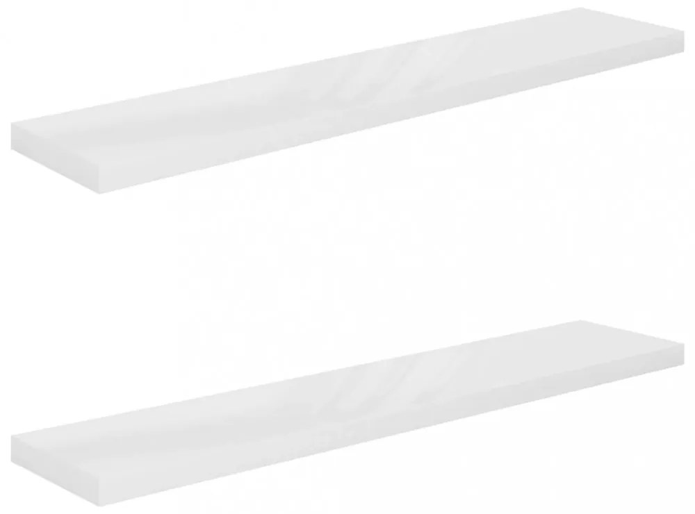 2 db magasfényű fehér MDF lebegő fali polc 120 x 23,5 x 3,8 cm