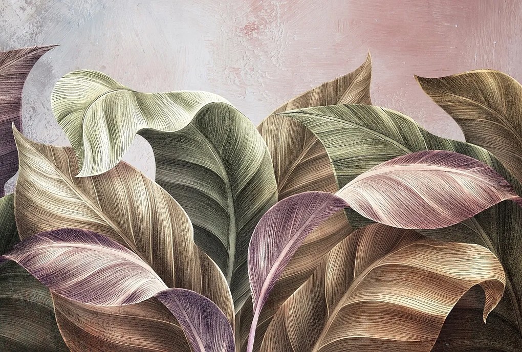 Tapéta vinil flizelin hálószoba nappali nagy színes levelek 368x248cm