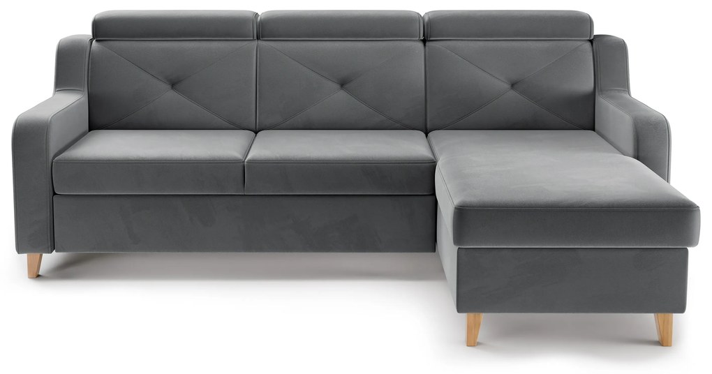 Laksaro sarokkanapé ágyfunkcióval jobb oldali - szürke bársony Jasmine 96