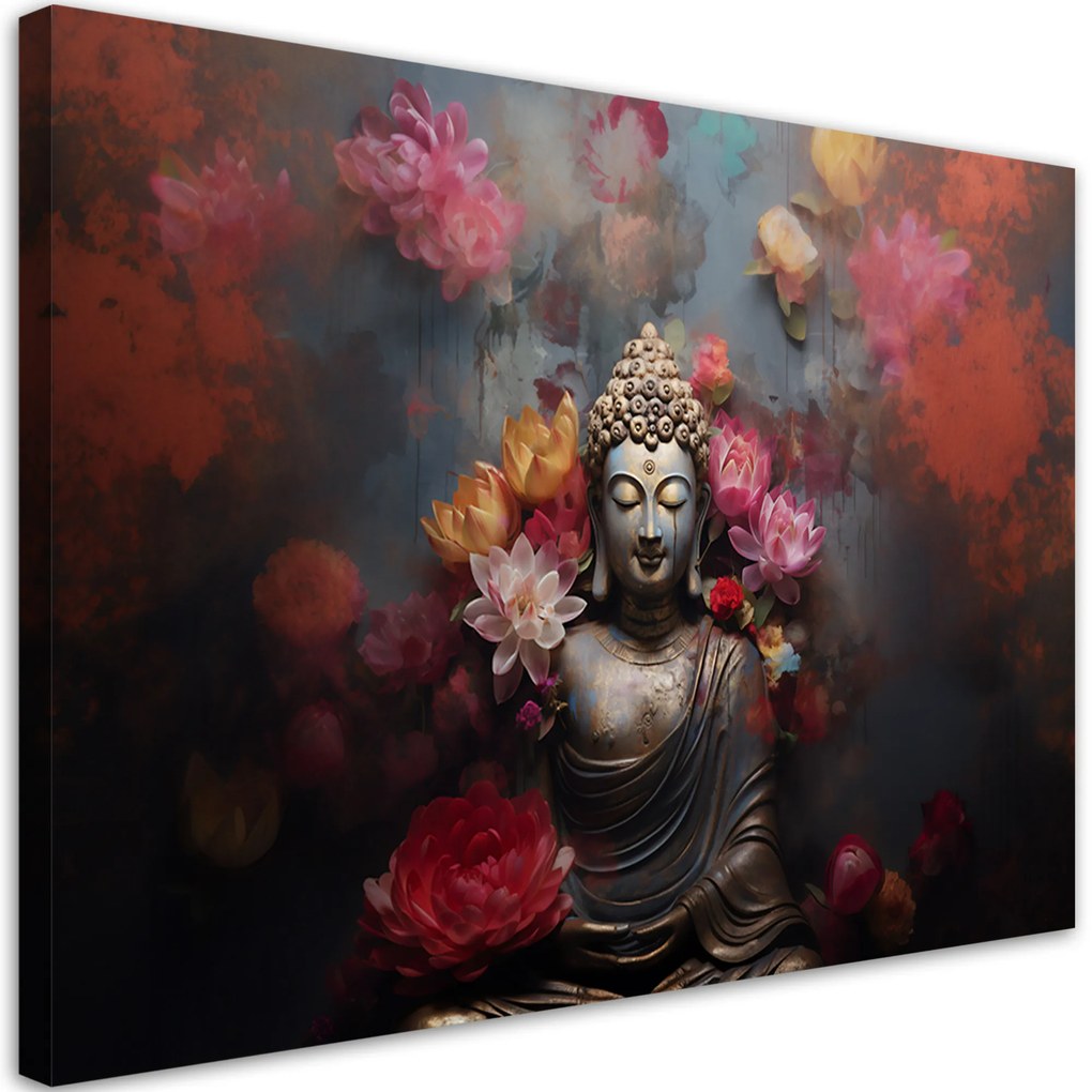 Gario Vászonkép Buddha virágokkal körülvéve Méret: 90 x 60 cm