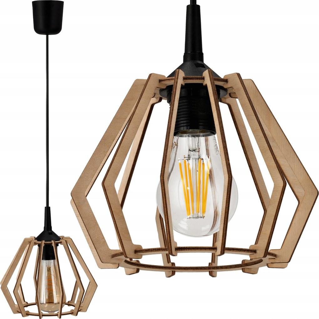 Led Függő Mennyezeti Lámpa Fa Akasztóval Hosszú, Állítható Kábel