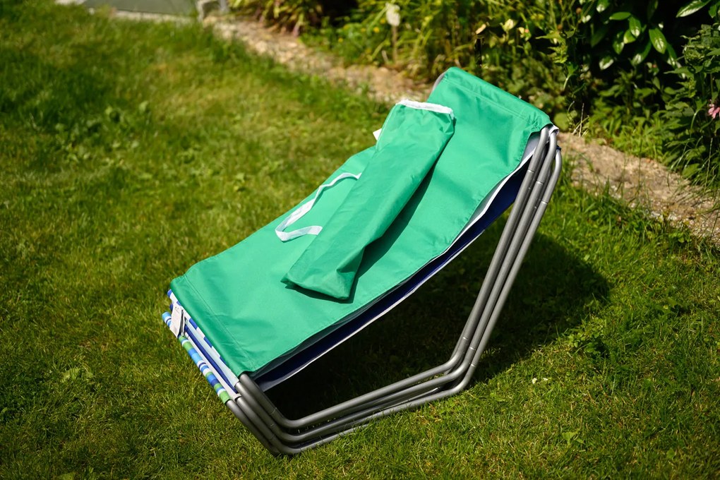 Összecsukható tengerparti napozóágy SAND, zöld csíkos
