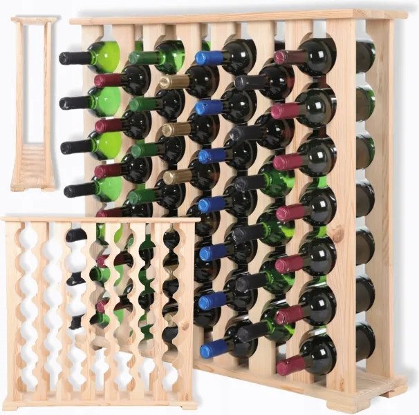 Bortartó állvány polccal 46 palack számára fenyő fa Tömör Öko