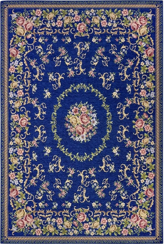 Szőnyeg, konyhai futószőnyeg 75x150cm, csúszásmentes, sötétkék, hagyományos mintás